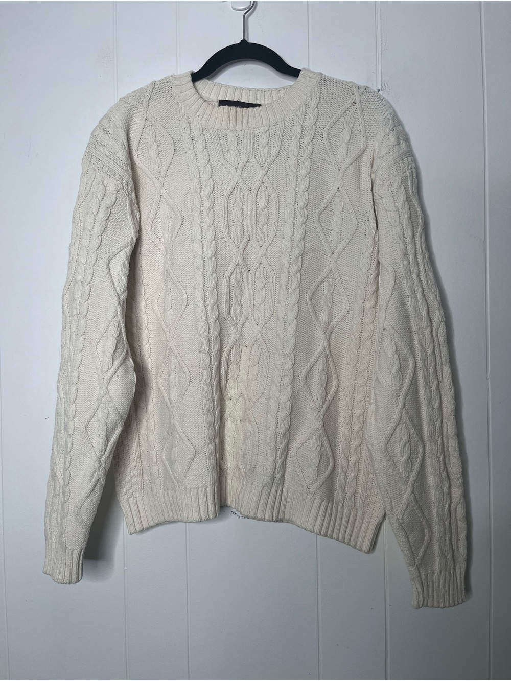 Cream Cable Knit Crewneck Sweater Size Large Fisherman Coastal Gorpcore